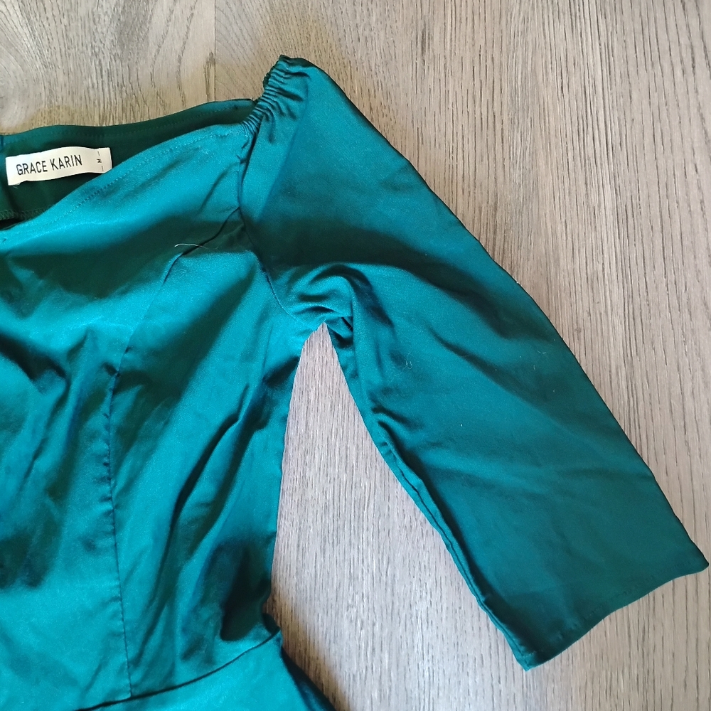 Grace Karin Off Shoulder Fit & Flare Teal Green Midi Dress – Women’s M - Picture 6 of 9